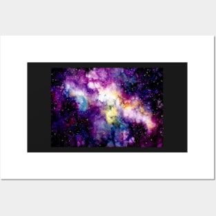 Watercolor Outer Space, Stars and Colorful Nebula Posters and Art